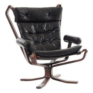 Vintage High Back Superstar Chair in Black Leather by Sigurd Ressell for Trygg Møbler, 1970s For Sale