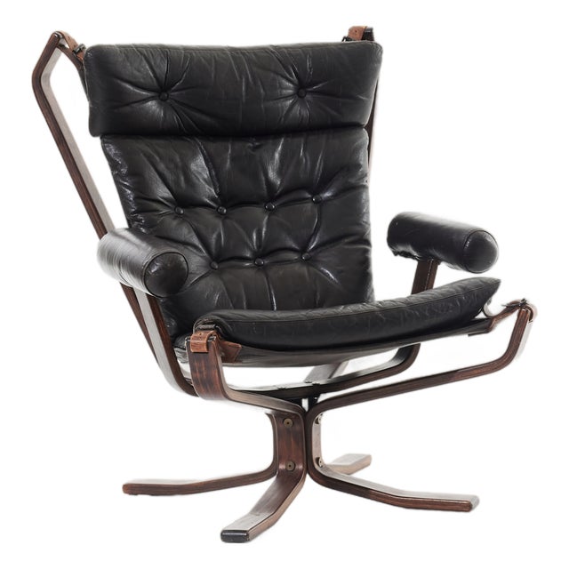 Vintage High Back Superstar Chair in Black Leather by Sigurd Ressell for Trygg Møbler, 1970s For Sale