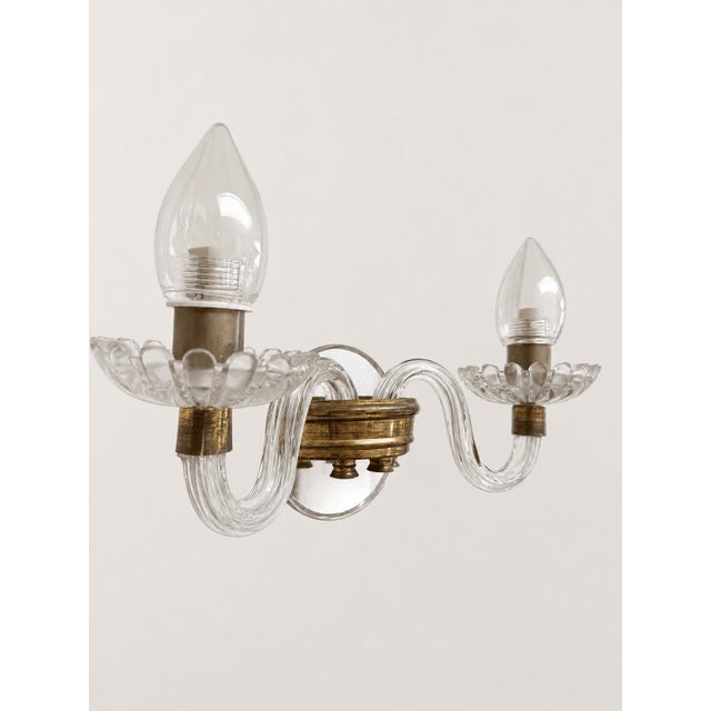 Mid-Century Murano Glass & Brass Two-Arm Wall Sconces, 1960s, Set of 2 For Sale - Image 6 of 7