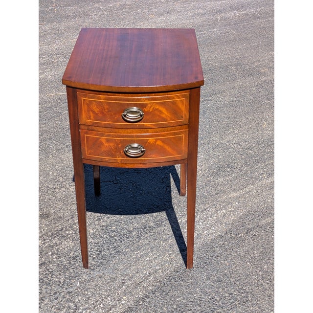 Vintage Bow Front Mahogany Two Drawer Side Table/Nightstand For Sale - Image 13 of 13