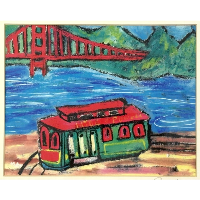 Late 20th Century Original Signed and Framed Primitive Pastel Artwork Depicting a 'Bridge & Train' For Sale - Image 5 of 13