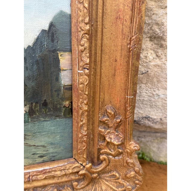 Late 19th Century Antique European Village Street Scene Oil Painting | Signed L. Hughes | Ornate Gilt Frame For Sale - Image 5 of 10