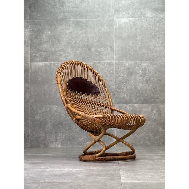 Wicker and Leather Armchair, 1960s For Sale - Image 6 of 6