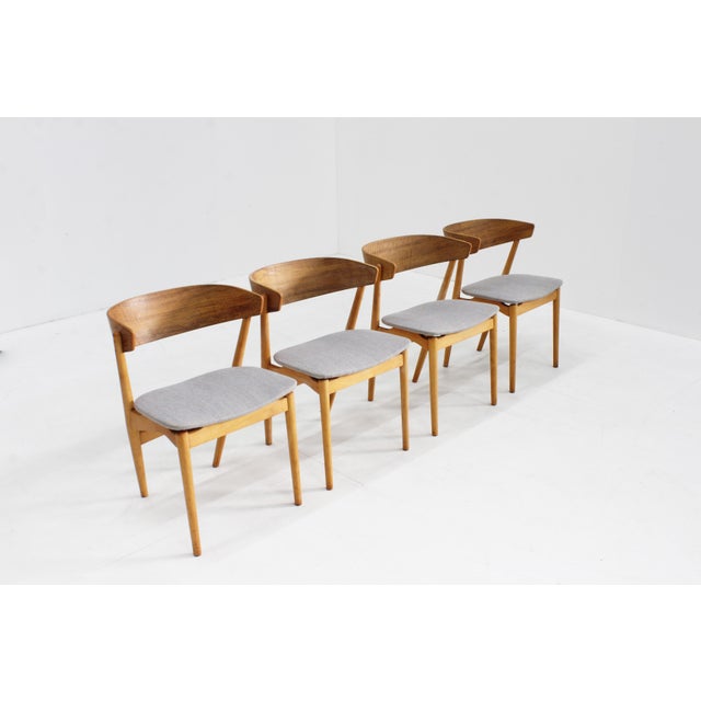 Set of four Danish Mid-century modern dining chairs designed in the 1950s by Danish master carpenter Helge Sibast and made...