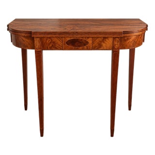 Early 19th Century Mahogany Demi Lune Shape Fold-Over Card Table With Mahogany Veneers For Sale