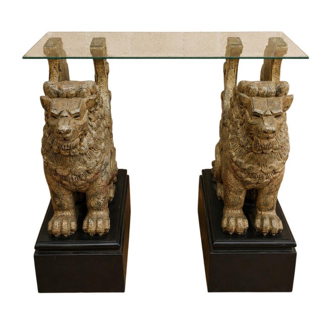 Mid-Century Console with Guardian Lions in Carved and Gilded Wood, 1950s For Sale - Image 6 of 6