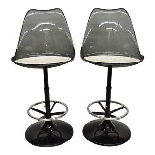 Mid Century Modern Smoked Lucite Swivel Barstools- A Pair For Sale