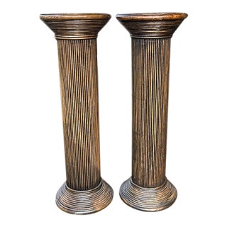 Italian Pencil Reed Pedestal Fluted Columns - A Pair For Sale