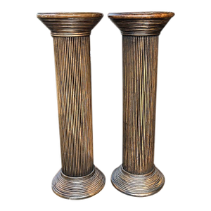 Italian Pencil Reed Pedestal Fluted Columns - A Pair