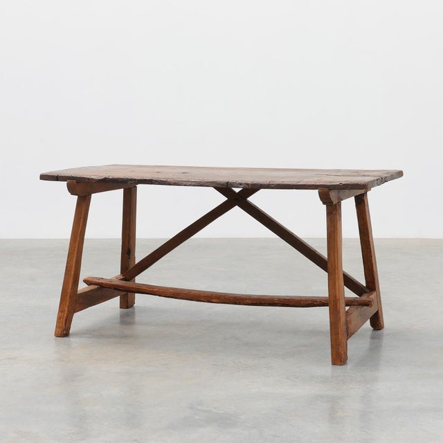 Spanish Rustic Trestle Table with Drawer and X-Stretchers, 1800s For Sale - Image 13 of 13