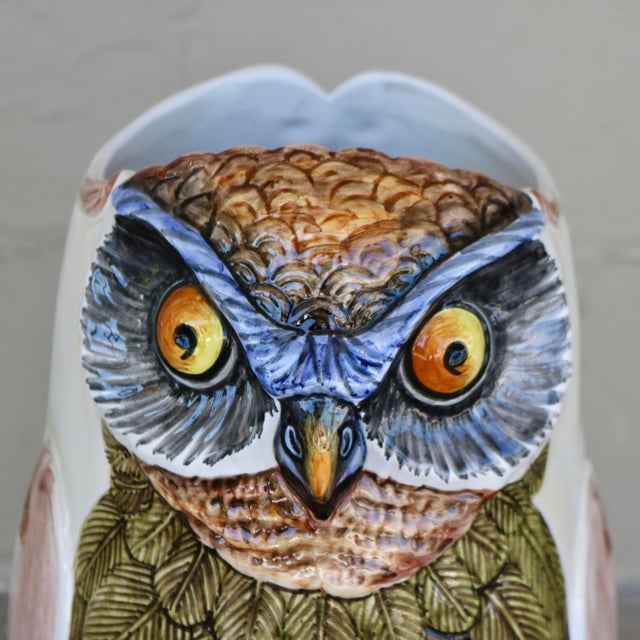 1970s Vintage 1970s Italian Hand-Painted Ceramic Owl Umbrella Stand - Model 1479 For Sale - Image 5 of 16