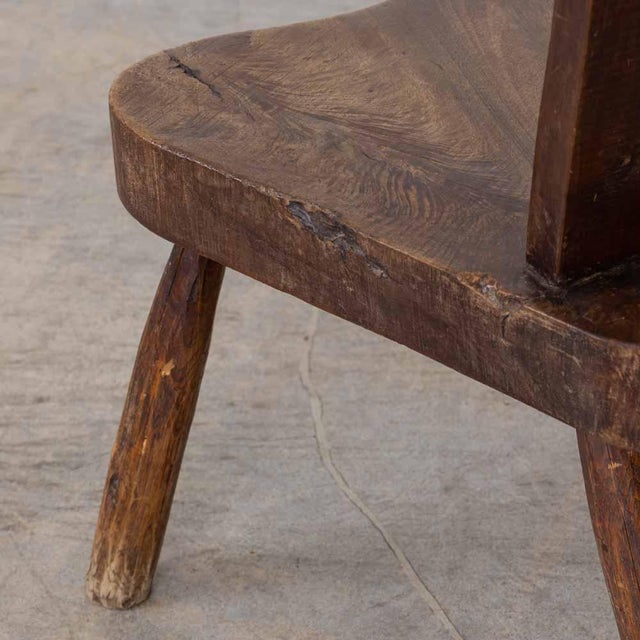 1950s French Brutalist Carved Wood Tripod Chair For Sale - Image 11 of 11