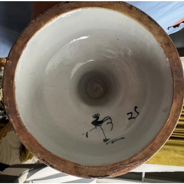 Large Vintage Cantagalli Italian Majolica Blue White Delft Style Pottery Vase Jar or Urn Serpent Handles 23"h For Sale In Philadelphia - Image 6 of 18