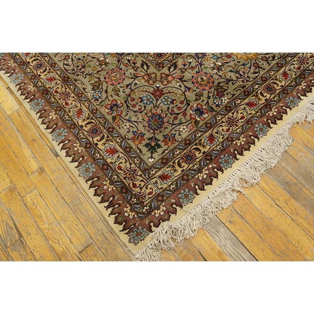 Mid-Century Modern Mid Century Modern Beige Fine Floral Large Scale Antique Tabriz Knotted Wool Rug For Sale - Image 3 of 12