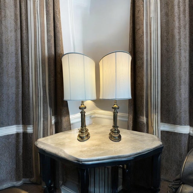 Stiffel Solid Brass Table Lamps With Original Shades 1950s - a Pair For Sale - Image 16 of 18