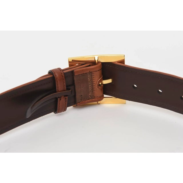 Metal Dolce and Gabbana Italian Brown and Brass Tone Leather Belt For Sale - Image 7 of 8