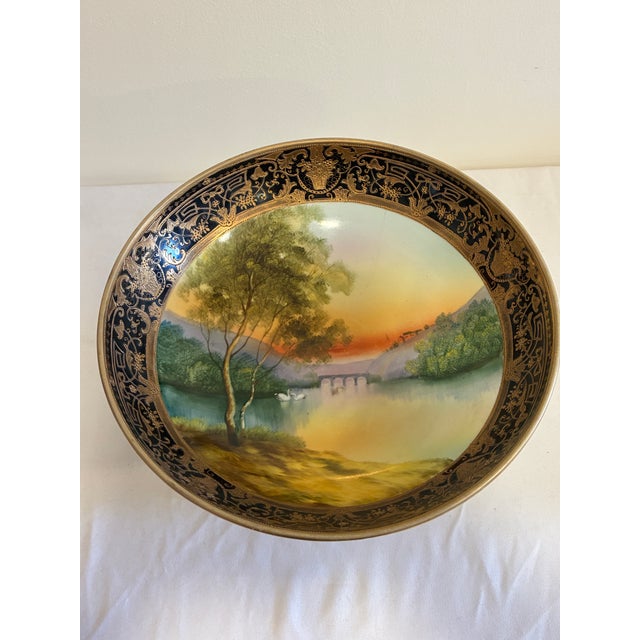 Antique Hand Painted Nippon Two-Piece Centerpiece Bowl With Footed Pedestal Base For Sale - Image 4 of 16