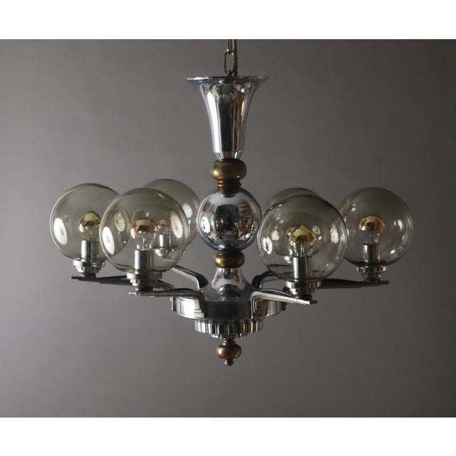 Art Nouveau Chandelier in Chrome and Brass, 1920s For Sale - Image 9 of 18