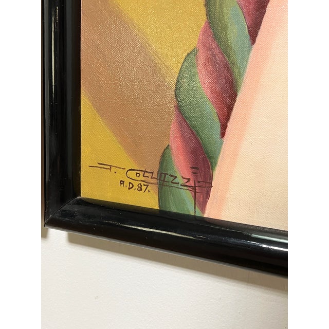 Goldenrod D. 1987 J. Collazzi Postmodern Deco Style Adam and Eve Diptych Paintings For Sale - Image 8 of 10