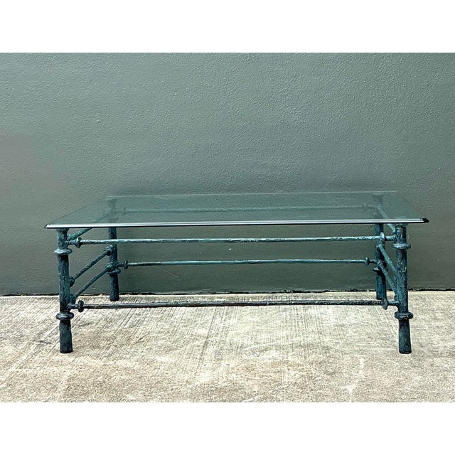 Mid-Century Modern Vintage Patinated Wrought Iron Coffee Table After Giacometti For Sale - Image 3 of 12