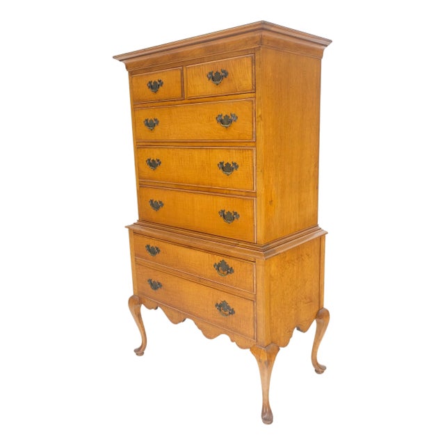 Queen Ann Tiger Maple 7 Drawers High Boy Dresser Solid Oak Dovetail Drawers NICE For Sale