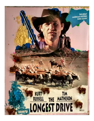 2007 "The Longest Drive" Contemporary Figurative Cowboy Western Mixed-Media Collage by Justin Lieberman