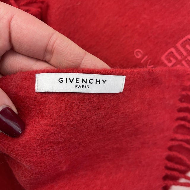 French Givenchy Red Solid 100% Wool Scarf For Sale - Image 3 of 9