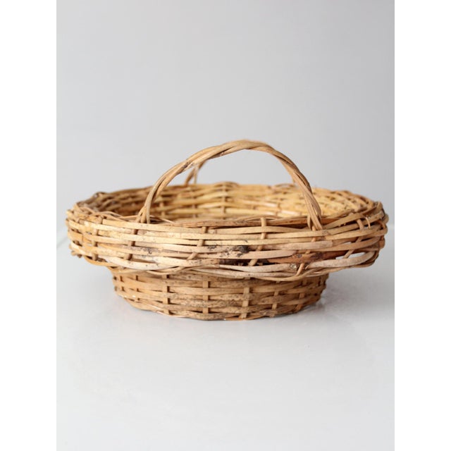 Brown Vintage Round Wicker Basket With Handles For Sale - Image 8 of 18