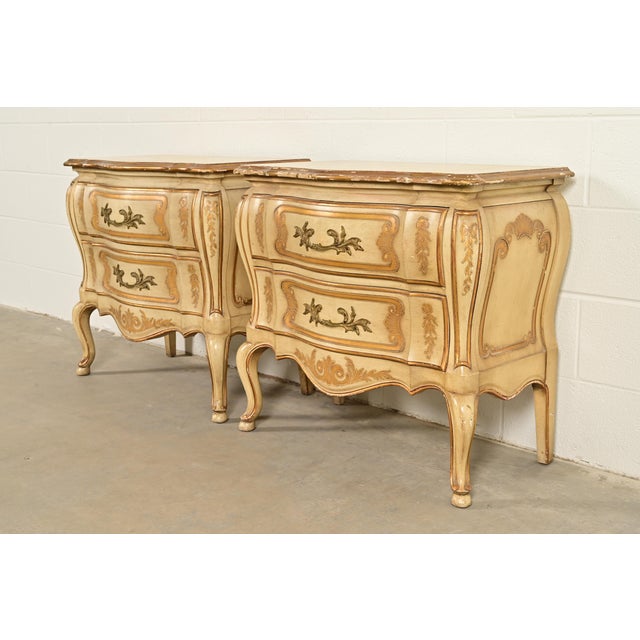 John Widdicomb Italian Rococo Louis XV Cream Lacquered and Gold Gilt Bedside Chests, Pair For Sale - Image 16 of 16