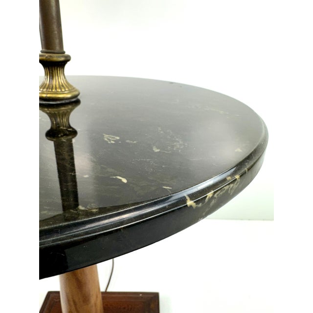 Wood Early Mid Century Brass & Wood Floor Lamp With Marble Table, Double Socket, Circa 1930s–1940s For Sale - Image 7 of 10