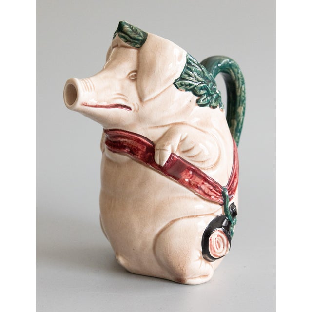 Peach Antique Early 20th Century French Orchies Majolica Pig Pitcher For Sale - Image 8 of 8