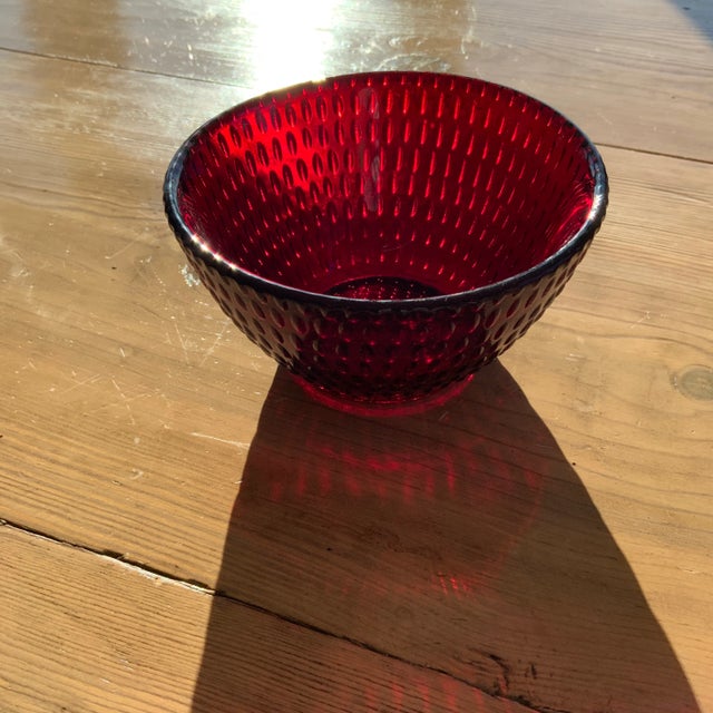 Modern Vintage Deep Ruby Red Pebbled Glass Small Bowls- Set of 15 For Sale - Image 3 of 12