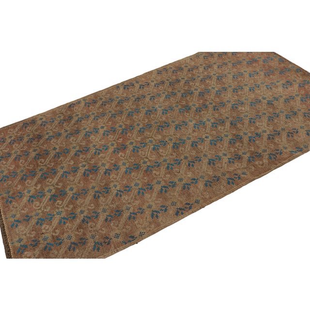 Vintage Chaput Style Kilim in Beige-Brown With Pink Undertone & Blue Accents For Sale In New York - Image 6 of 7