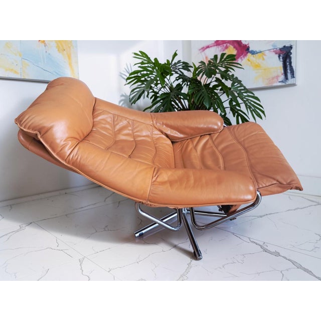 Set of Mid-Century Modern Leather Lounge Chair and Ottoman from Skoghaug Industri, 1980 For Sale - Image 10 of 18