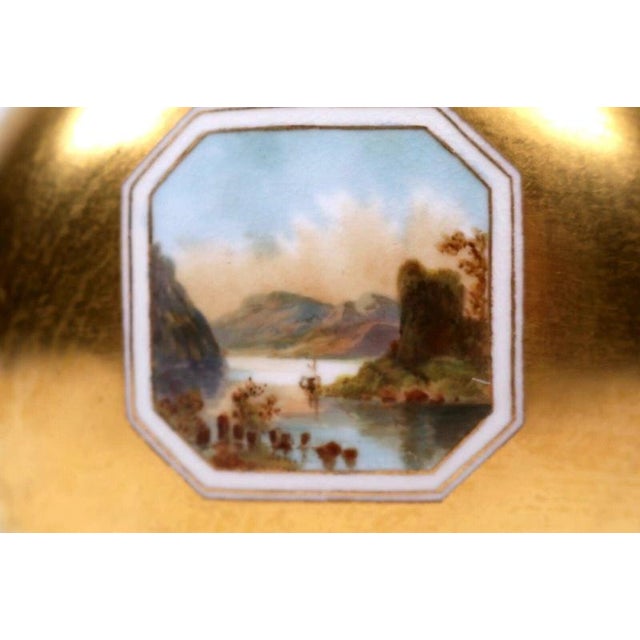 Ceramic Gilt Porcelain Moon Flask Vase with Hand-Painted Landscape Reserves from Coalport, 1880 For Sale - Image 7 of 9