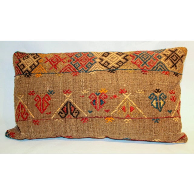 Moroccan large decorative lumbar pillow, handmade kilim flat weave pillow, bohemian style throw pillow, organic wool...