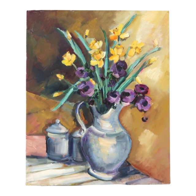 Liliane Paumier French Floral Still Life Oil Painting For Sale