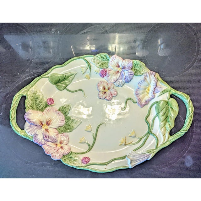 Boho Chic 1990s Fitz and Floyd Classics "Halcyon" Floral Trimmed Large Tray For Sale - Image 3 of 10