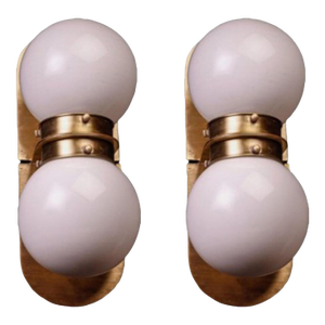 Pair Vintage Art Deco Light Old Lamp Wall Sconces Fixture Brass & Milk Glass Shade Lamp Ship Light