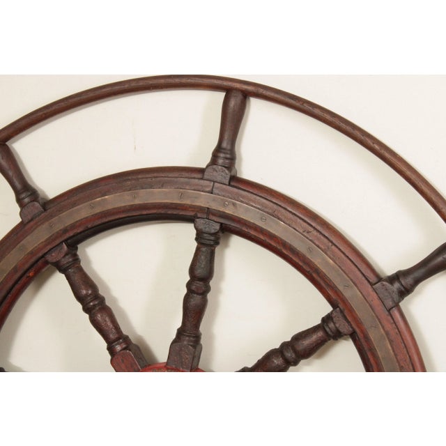 Antique Nautical 52 Inch Wooden Ships Wheel For Sale In Philadelphia - Image 6 of 12