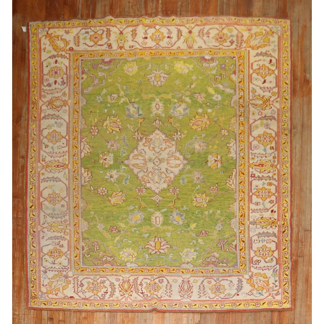 Early 20th Century Antique Zabihi Collection Apple Green Turkish Oushak Rug - 8'8" x 10'7" For Sale - Image 5 of 12