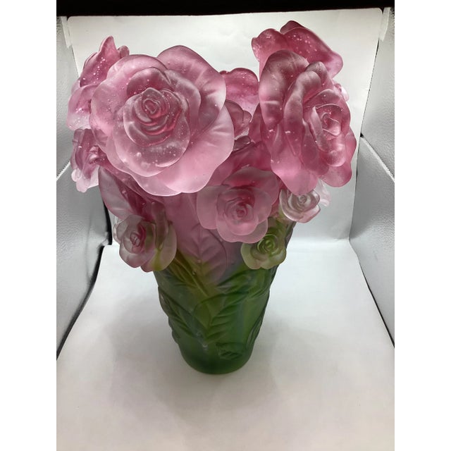 1970s Art Glass Vintage Crystal Multi Color Rose Vase, Signed France For Sale - Image 4 of 10