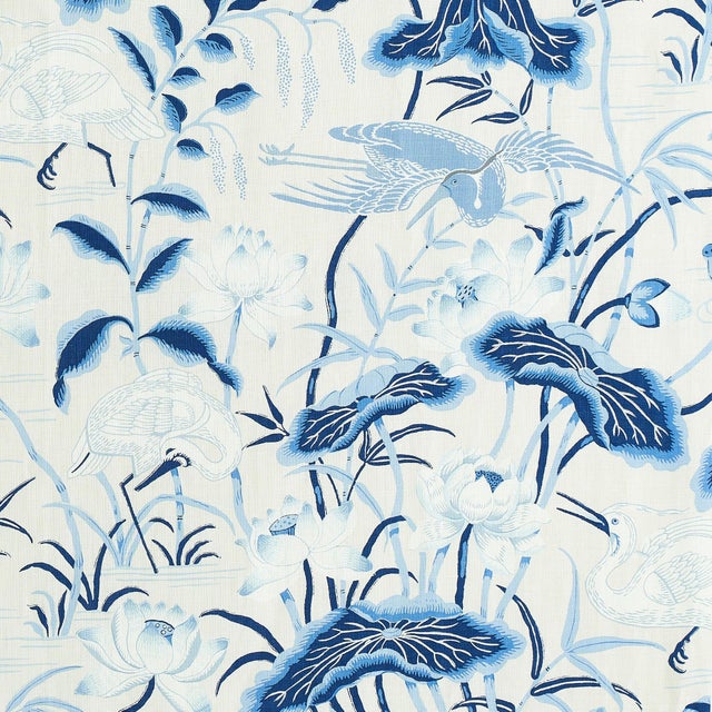 Sample - Schumacher Lotus Garden Fabric in Porcelain For Sale
