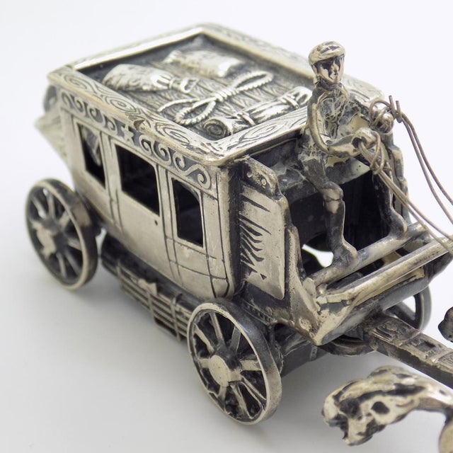 Large Vintage Italian Handmade Sterling Silver 925 Carriage with Horses, Tuscany, 1970s For Sale - Image 9 of 18