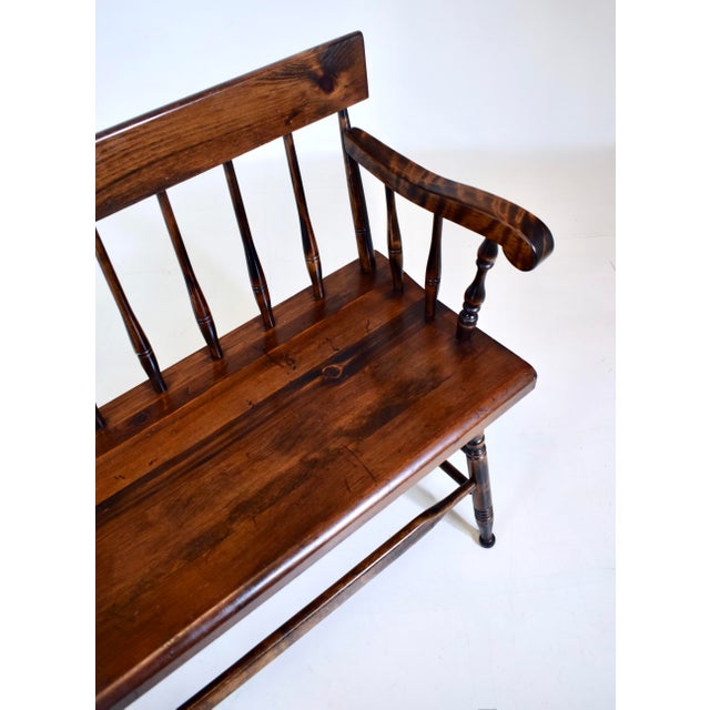 1970s American Pine Spindle Back Deacons Bench For Sale - Image 5 of 13