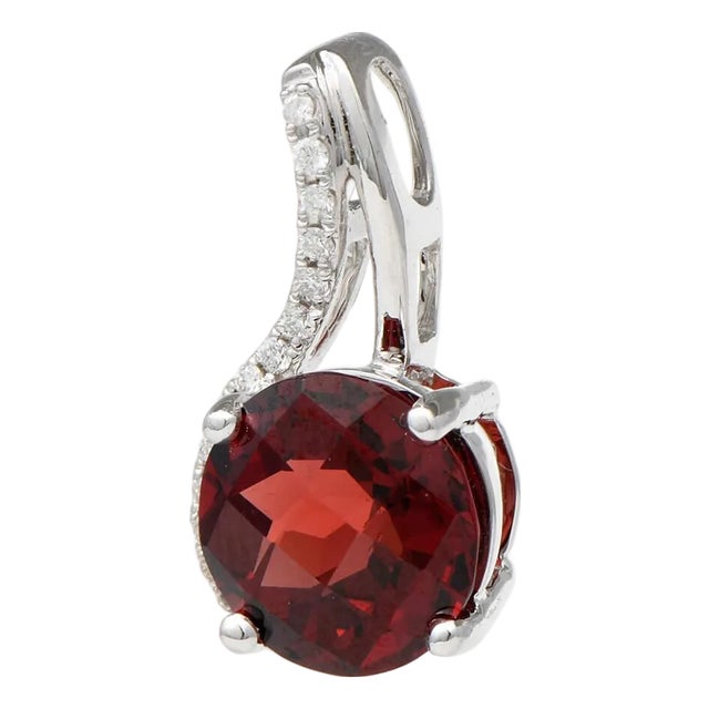 14KW Garnet(3.10) & Pave Diamond Swirl Pendant For Sale