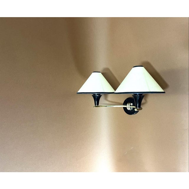 Brass, black lacquered, lampshade in beige hard paper, Arlus France house I have official proof of authenticity such as...