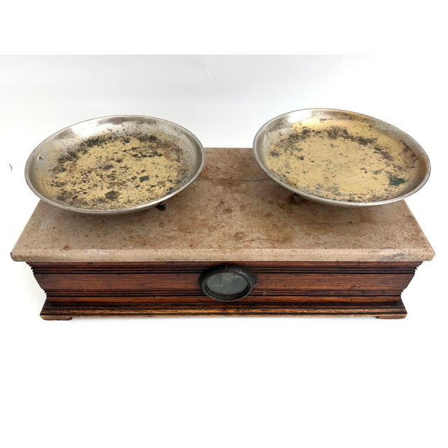 Late 19th C Apothecary Balance Scale Oak and Marble For Sale In Los Angeles - Image 6 of 12