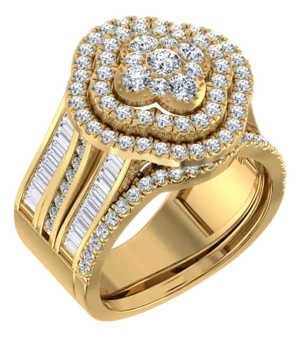 10K Yellow Gold Round Baguette Diamond Womens Designer Bridal Ring 1-5/8 Cttw, Size 7