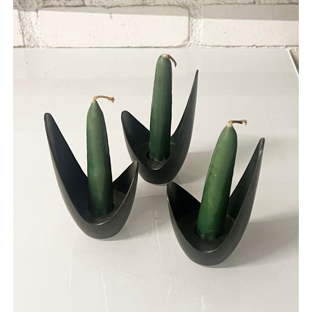 Mid-Century Modern Mid-Century Scandinavian Bronze Candle Holders ( 3 ) For Sale - Image 3 of 8